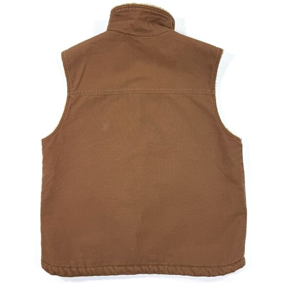 Sorel Mens Sherpa Lined Vest Heavy Duck Canvas Chore Workwear Zip Sz Large Brown - Picture 3 of 12